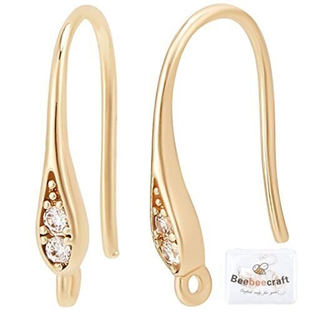 5251 10Pcs/Box 18K Gold Plated Cubic Zirconia Earring Hooks Rhinestone
